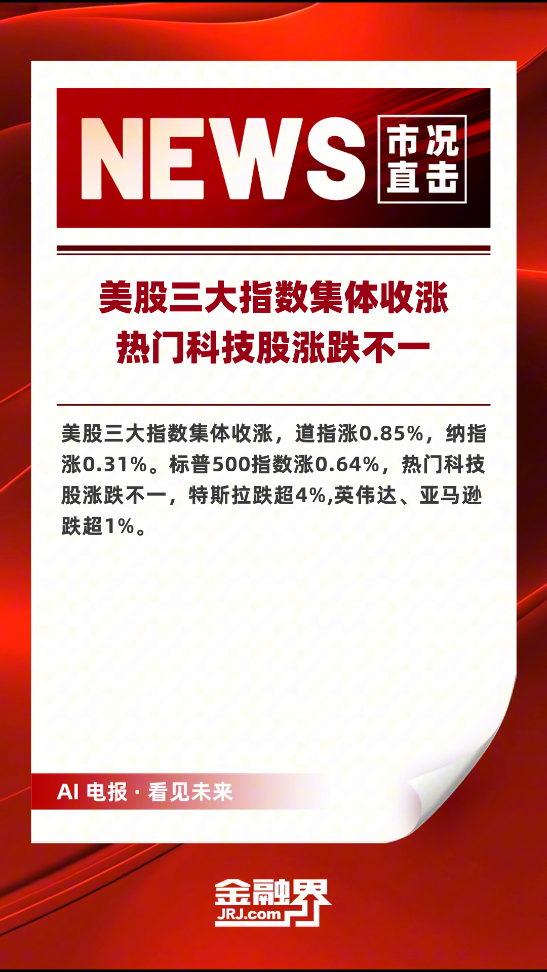 美股三大指数开盘涨跌不一 英特尔跌逾8%