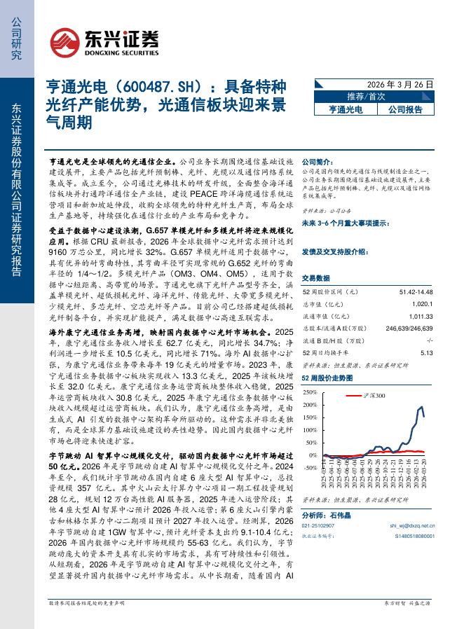 亨通光电新一代G.654E光纤完成800G测试验证